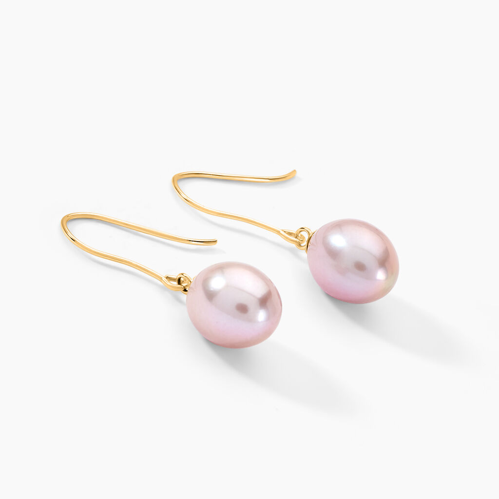 Boucles D'oreilles Pendantes Rose Or Jaune Perle De Culture - Boucles d'oreilles pendantes Femme | Histoire d’Or