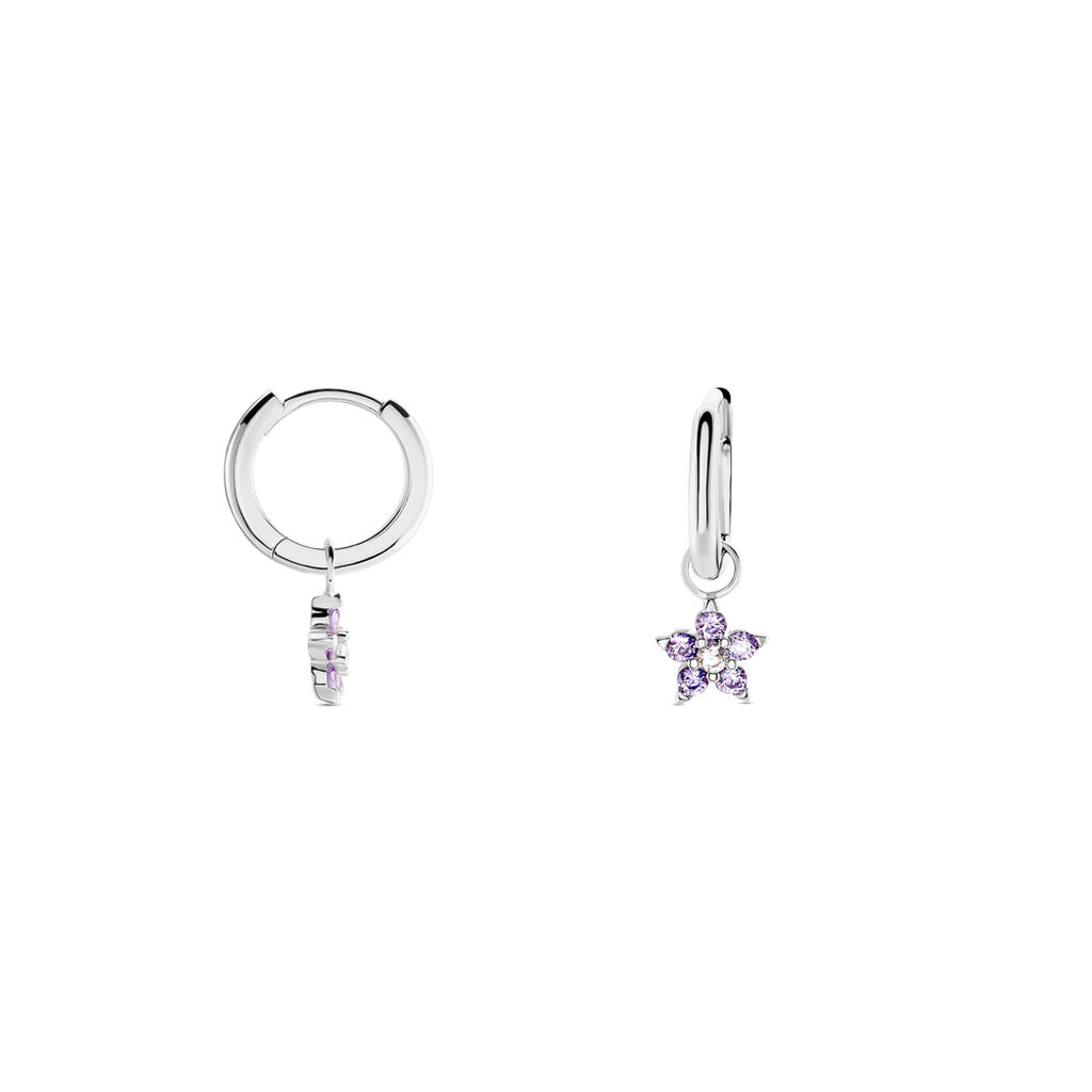 Créoles Purple Bloom Argent Blanc Oxyde De Zirconium - Boucles d'oreilles créoles Femme | Histoire d’Or