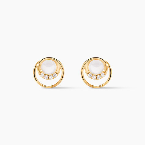 Boucles D'oreilles Puces Kamilka Or Jaune Nacre Et Oxydes - Clous d'oreilles Femme | Histoire d&rsquo;Or