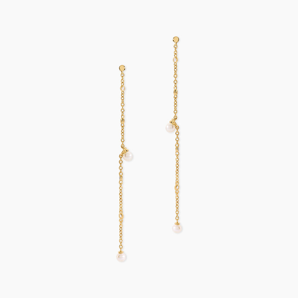 Boucles D'Oreilles Pendantes Jacaline Argent Dor&eacute; A L'Or 750/1000 Perle De Culture Oxyde De Zirconium - Boucles d'oreilles pendantes Femme | Histoire d&rsquo;Or