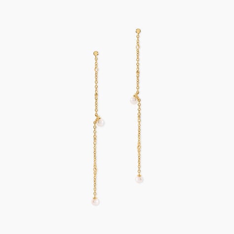 Boucles D'Oreilles Pendantes Jacaline Argent Dor&eacute; A L'Or 750/1000 Perle De Culture Oxyde De Zirconium - Boucles d'oreilles pendantes Femme | Histoire d&rsquo;Or