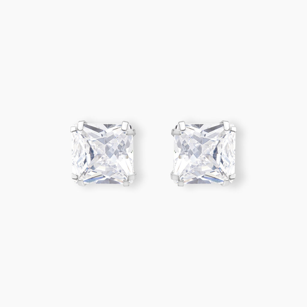 Boucles D'oreilles Puces Or Blanc Doreen Oxydes De Zirconium - Clous d'oreilles Famille | Histoire d’Or