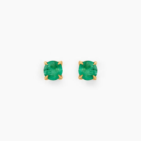 Boucles D'oreilles Puces Jardin Serti Griffe Or Jaune Emeraude - Clous d'oreilles Femme | Histoire d’Or