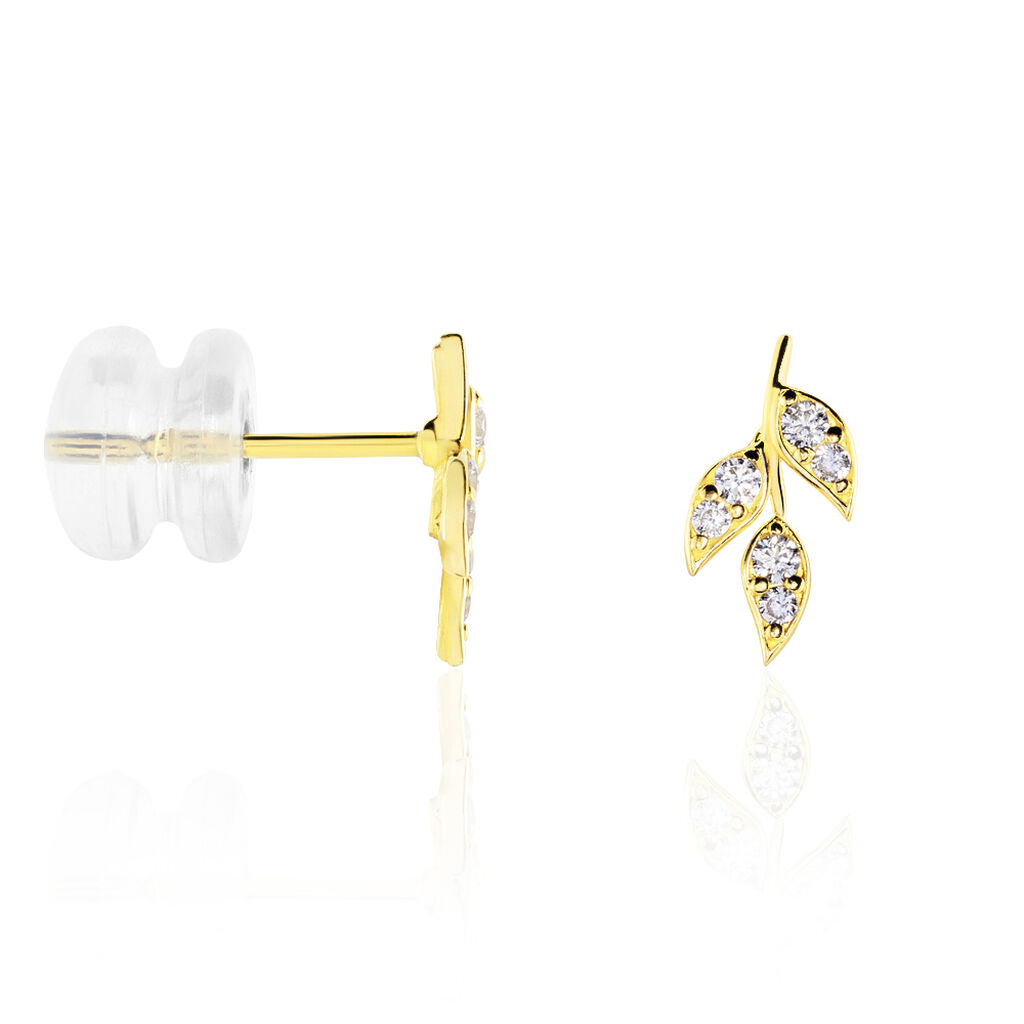 Boucles D'oreilles Pendantes Edia Feuille Or Jaune Oxyde De Zirconium - Boucles d'oreilles pendantes Femme | Histoire d’Or