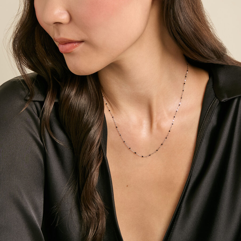 Collier Polka Argent Blanc Email Noir - Colliers fantaisie Femme | Histoire d&rsquo;Or