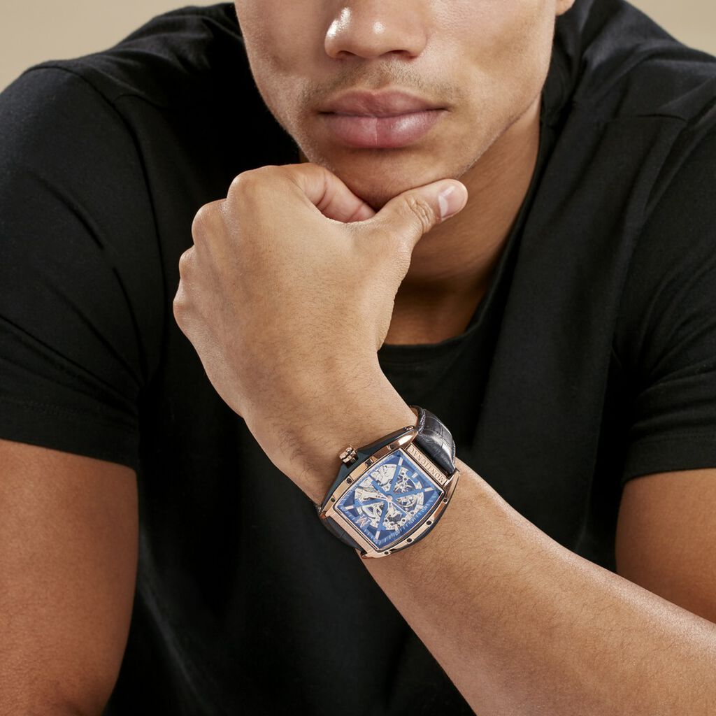 Montre Montignac Tonneau Automatique Bleu - Montres Homme | Histoire d’Or