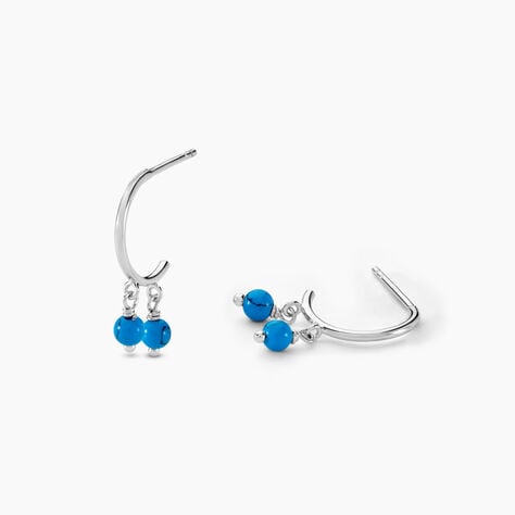 Cr&eacute;oles Riona Argent Blanc Turquoise - Boucles d'oreilles cr&eacute;oles Femme | Histoire d&rsquo;Or