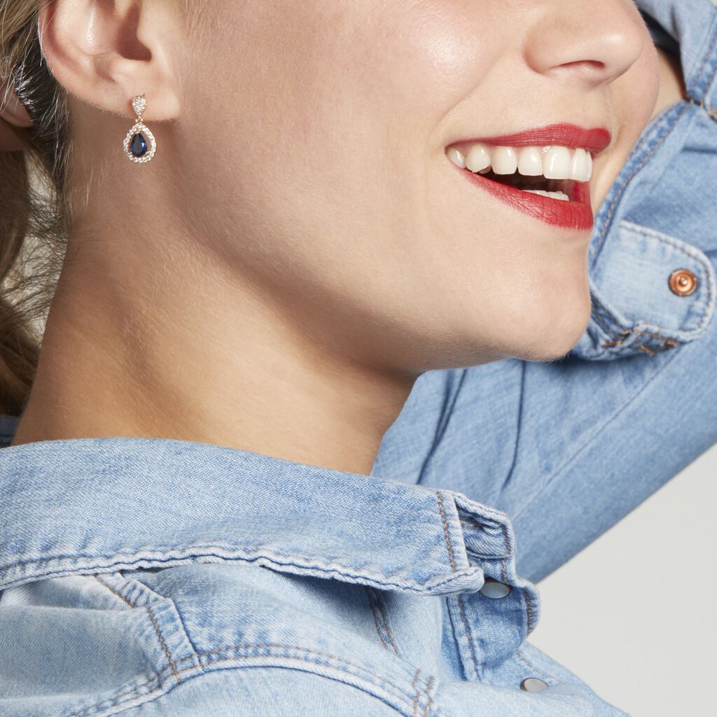 Boucles D'oreilles Pendantes Brigita Plaqu&eacute; Or Pierre De Synthese - Boucles d'oreilles fantaisie Femme | Histoire d&rsquo;Or