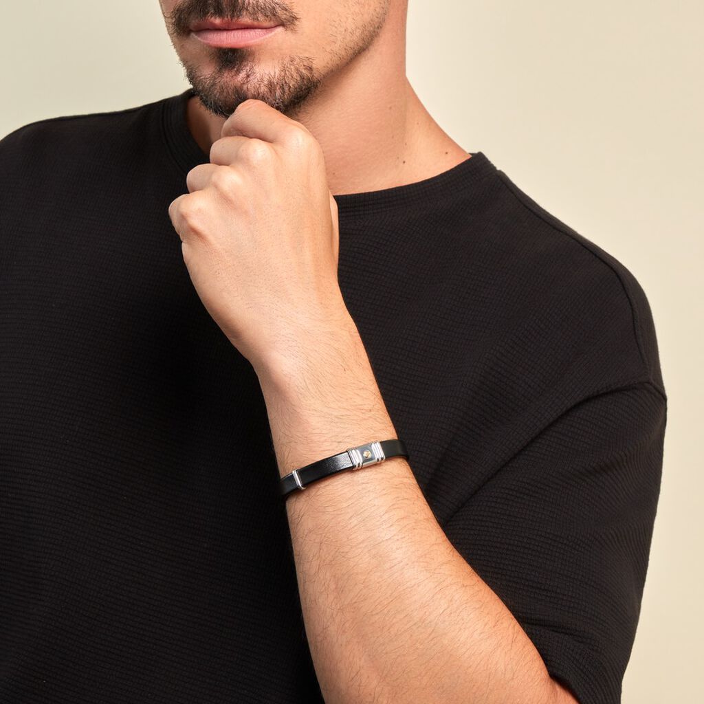 Bracelet Jourdan Cuir Noir - Bracelets Homme | Histoire d’Or
