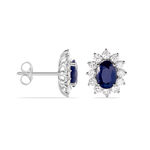 Boucles D'oreilles Or Blanc Saphir Diamants - Clous d'oreilles Femme | Histoire d&rsquo;Or
