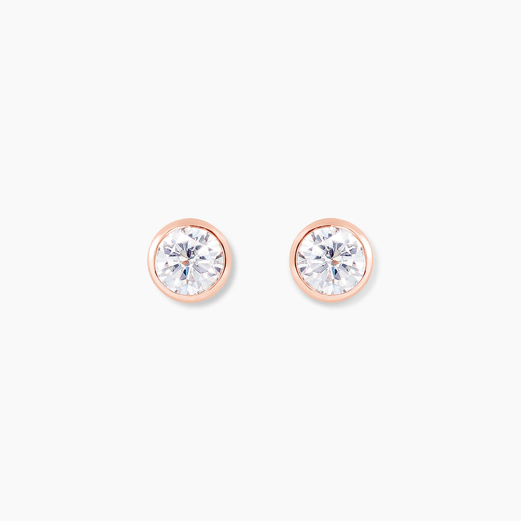 Boucles D'oreilles Puces Daria Serti Clos Or Rose Oxyde De Zirconium - Clous d'oreilles Femme | Histoire d’Or