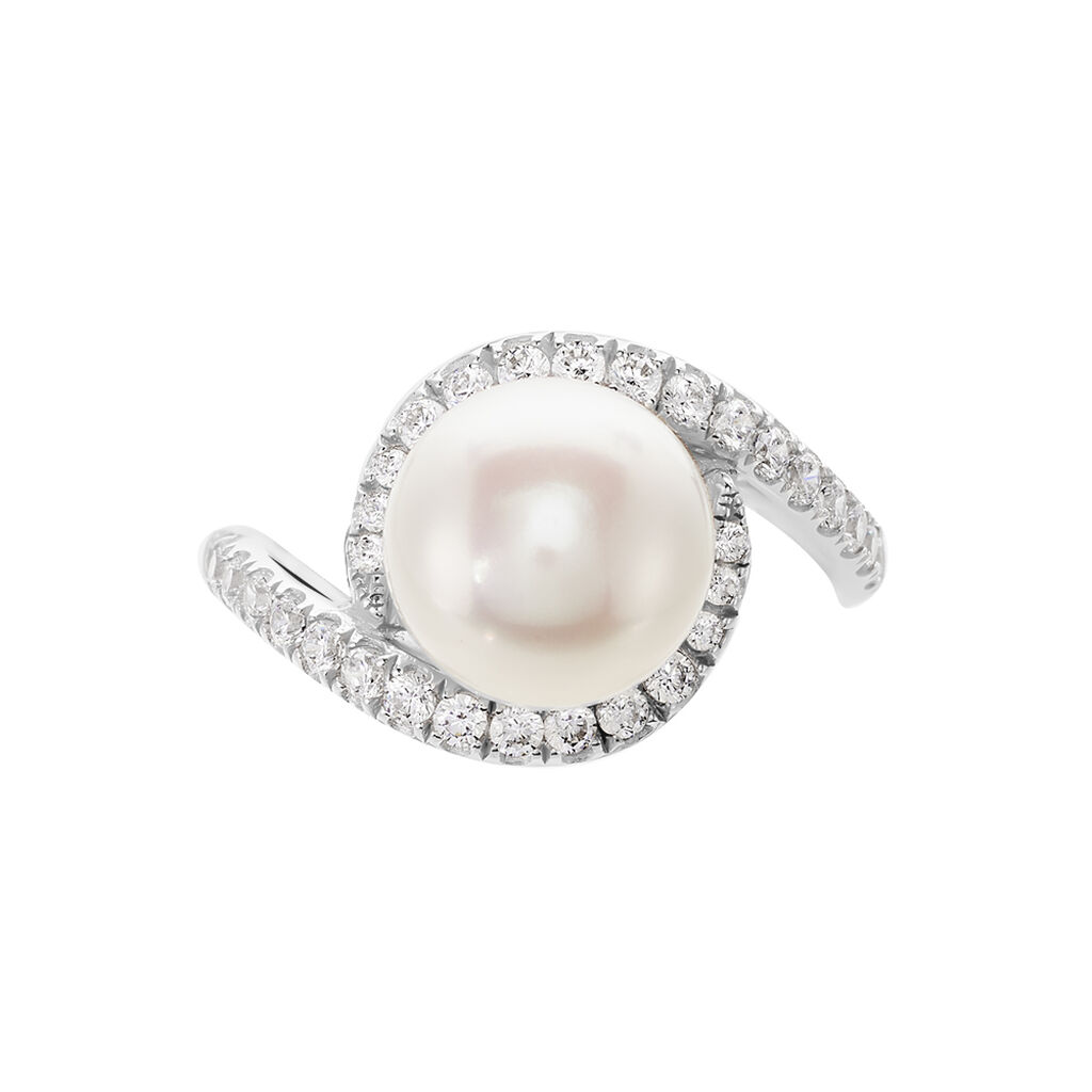 Bague Loris Argent Blanc Perle De Culture Et Oxyde De Zirconium - Bagues solitaires Femme | Histoire d&rsquo;Or