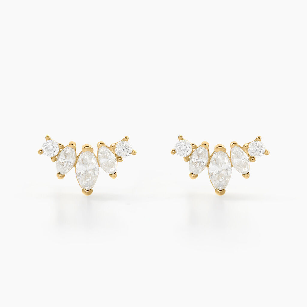 Boucles D'oreilles Puces Earnestine Or Jaune Oxyde De Zirconium - Clous d'oreilles Femme | Histoire d’Or