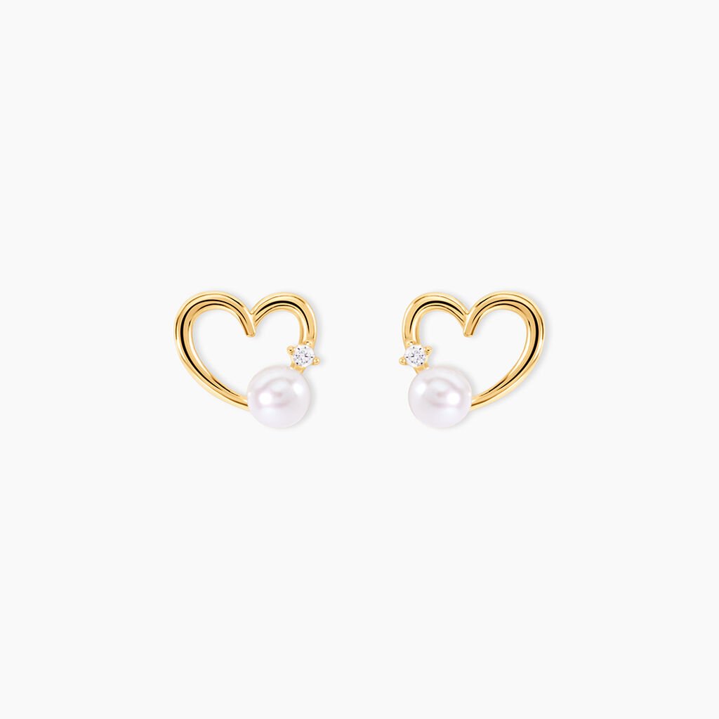 Boucles D'oreilles Puces Or Jaune Fergus Perle De Culture Oxyde - Clous d'oreilles Femme | Histoire d’Or