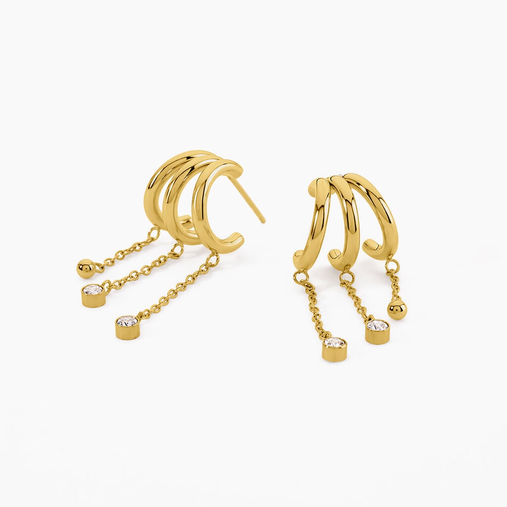 Boucles D'Oreilles Pendantes Aurore Acier Jaune Oxyde De Zirconium - Boucles d'oreilles empierr&eacute;es Femme | Histoire d&rsquo;Or
