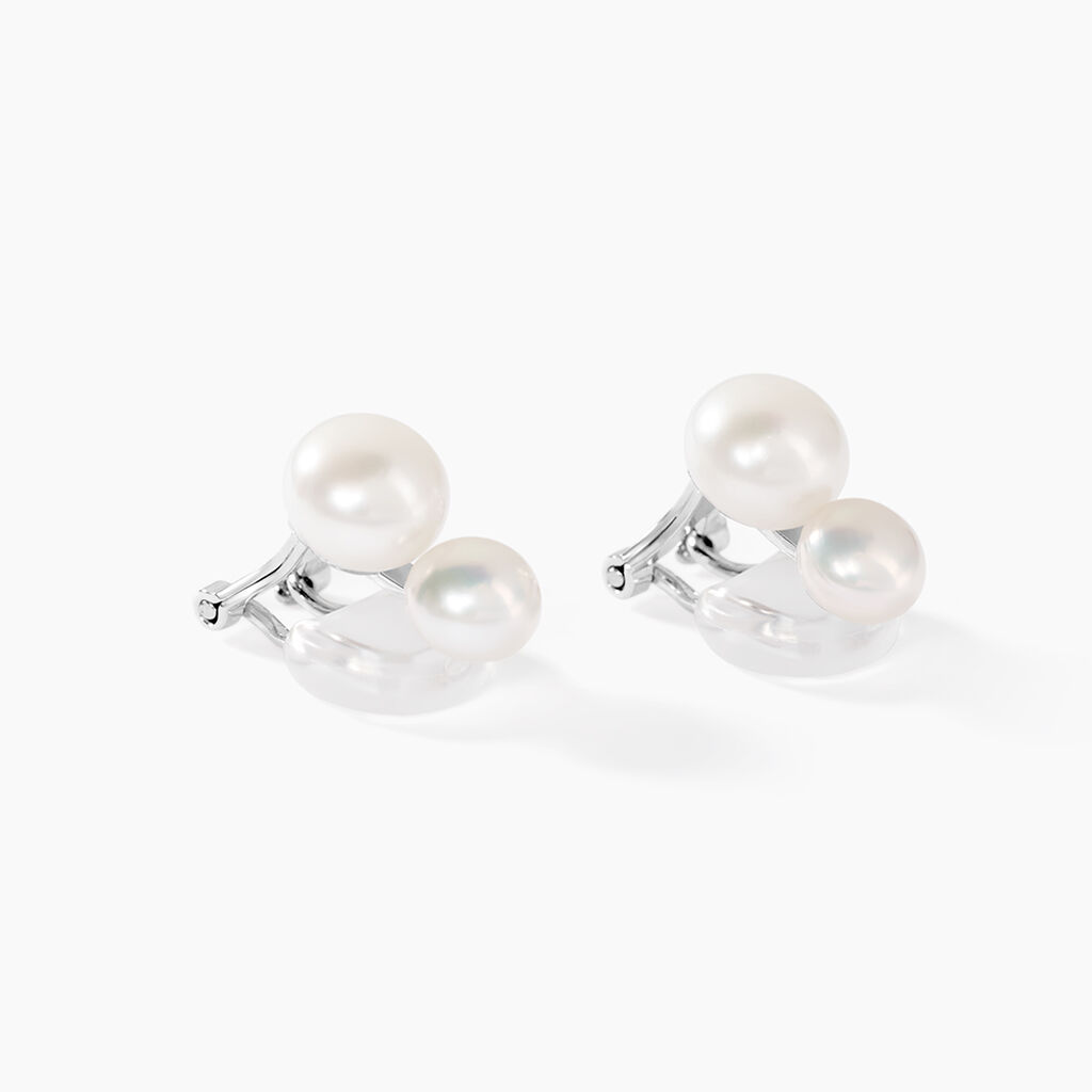 Boucles D'oreilles Clips Argent Blanc Viano Perles Oxydes - Boucles d'oreilles fantaisie Femme | Histoire d&rsquo;Or