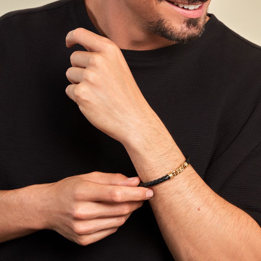 Bracelet Mani Plaque Or Doré - Bracelets cordon Homme | Histoire d’Or