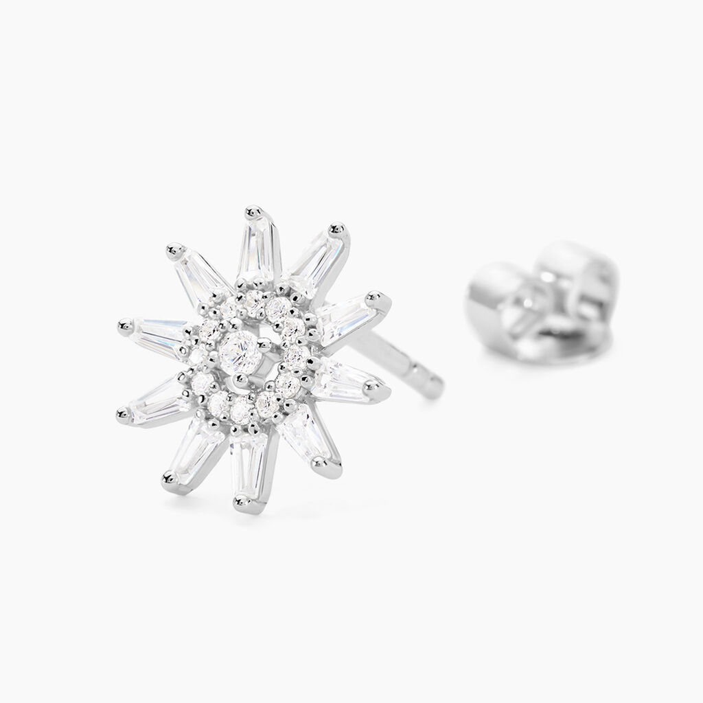 Boucles D'oreilles Puces Daisy Argent Blanc Oxyde De Zirconium - Fête des mères Femme | Histoire d’Or