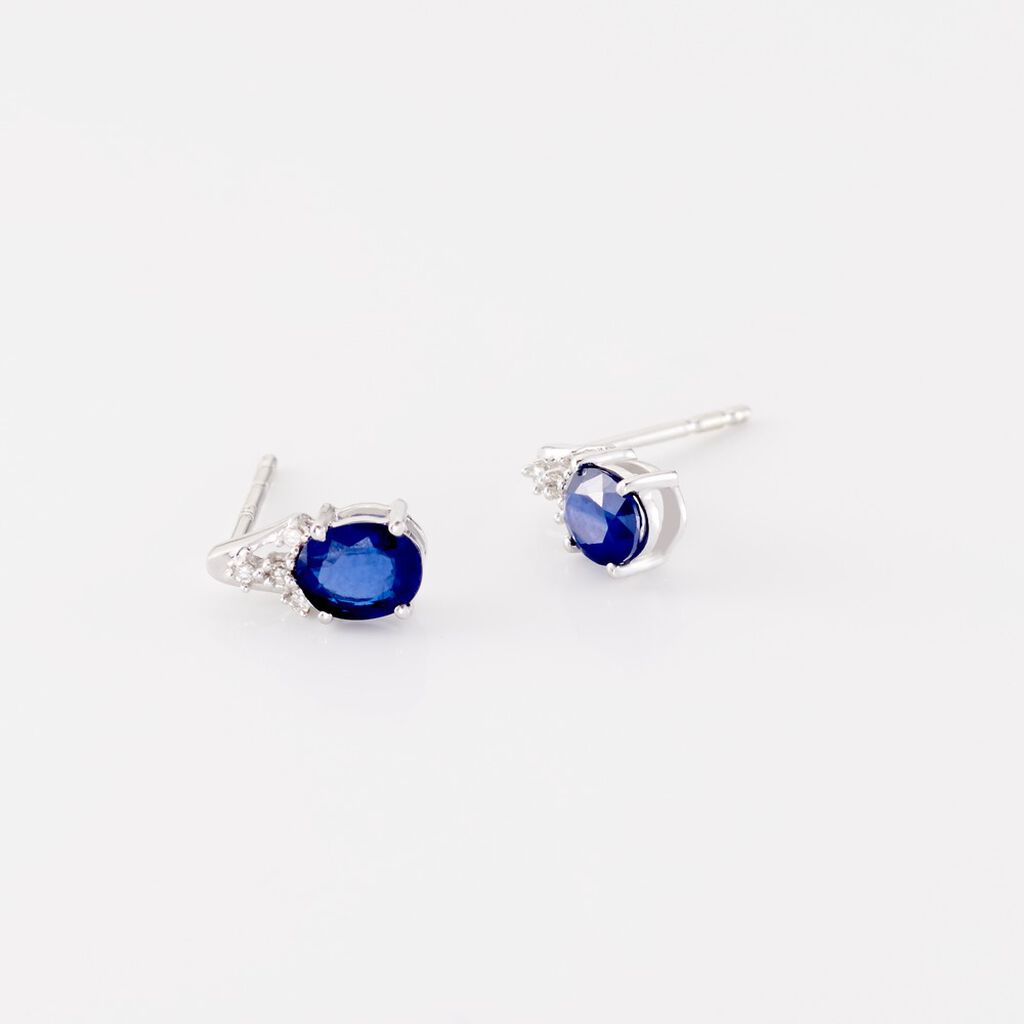 Boucles D'oreilles Puces Or Blanc Marie Saphirs Diamants - Clous d'oreilles Femme | Histoire d’Or