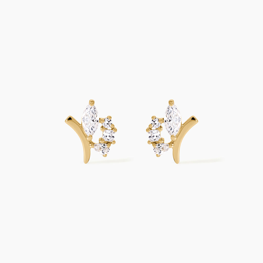 Boucles D'Oreilles Puces Muriel Argent Dor&eacute; A L'Or 750/1000 Oxyde De Zirconium - Clous d'oreilles Femme | Histoire d&rsquo;Or
