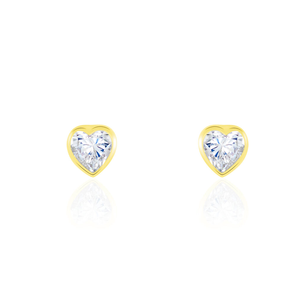 Boucles D'oreilles Puces Coeur Serti Clos Or Jaune Oxyde De Zirconium - Clous d'oreilles Femme | Histoire d’Or
