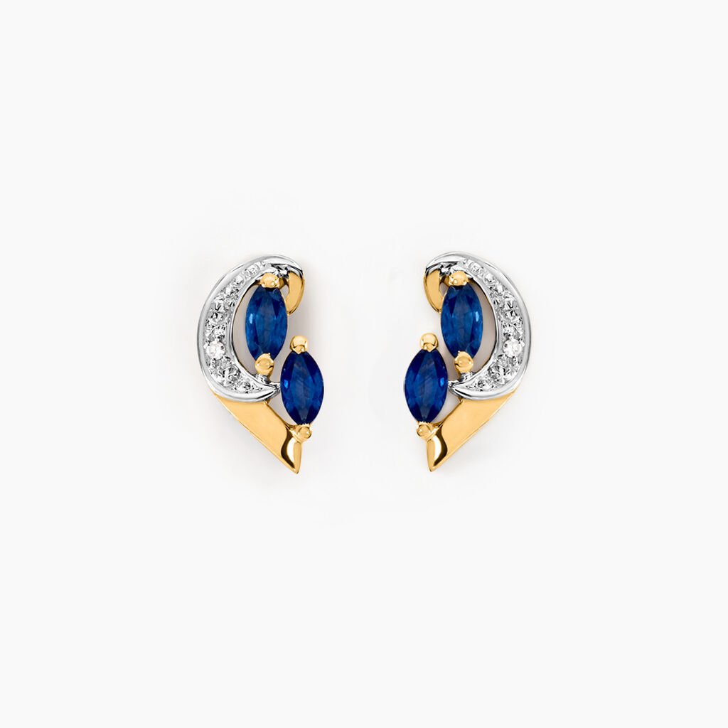 Boucles D'oreilles Puces Sakina Or Jaune Saphir Et Diamant Et Divers - Clous d'oreilles Femme | Histoire d&rsquo;Or