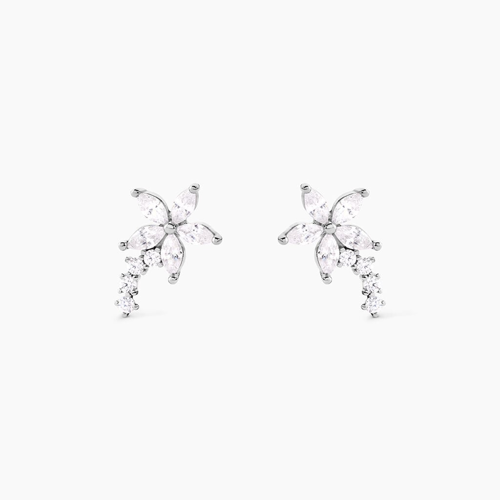 Boucles D'oreilles Puces Argent Blanc Florencio Oxydes De Zirconium - Boucles d'oreilles empierr&eacute;es Femme | Histoire d&rsquo;Or