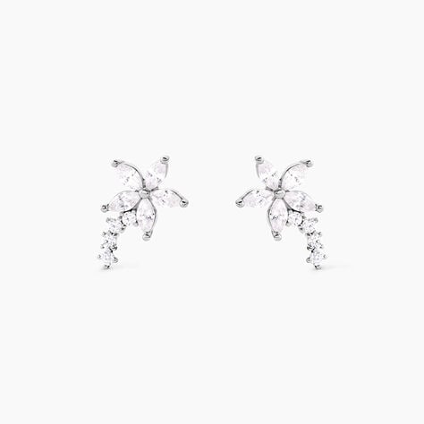 Boucles D'oreilles Puces Argent Blanc Florencio Oxydes De Zirconium - Boucles d'oreilles empierr&eacute;es Femme | Histoire d&rsquo;Or