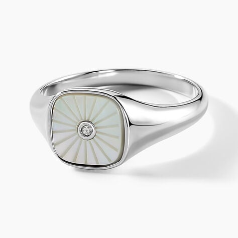 Chevalière Goddess Argent Blanc Nacre Oxyde De Zirconium - Chevalières Femme | Histoire d’Or