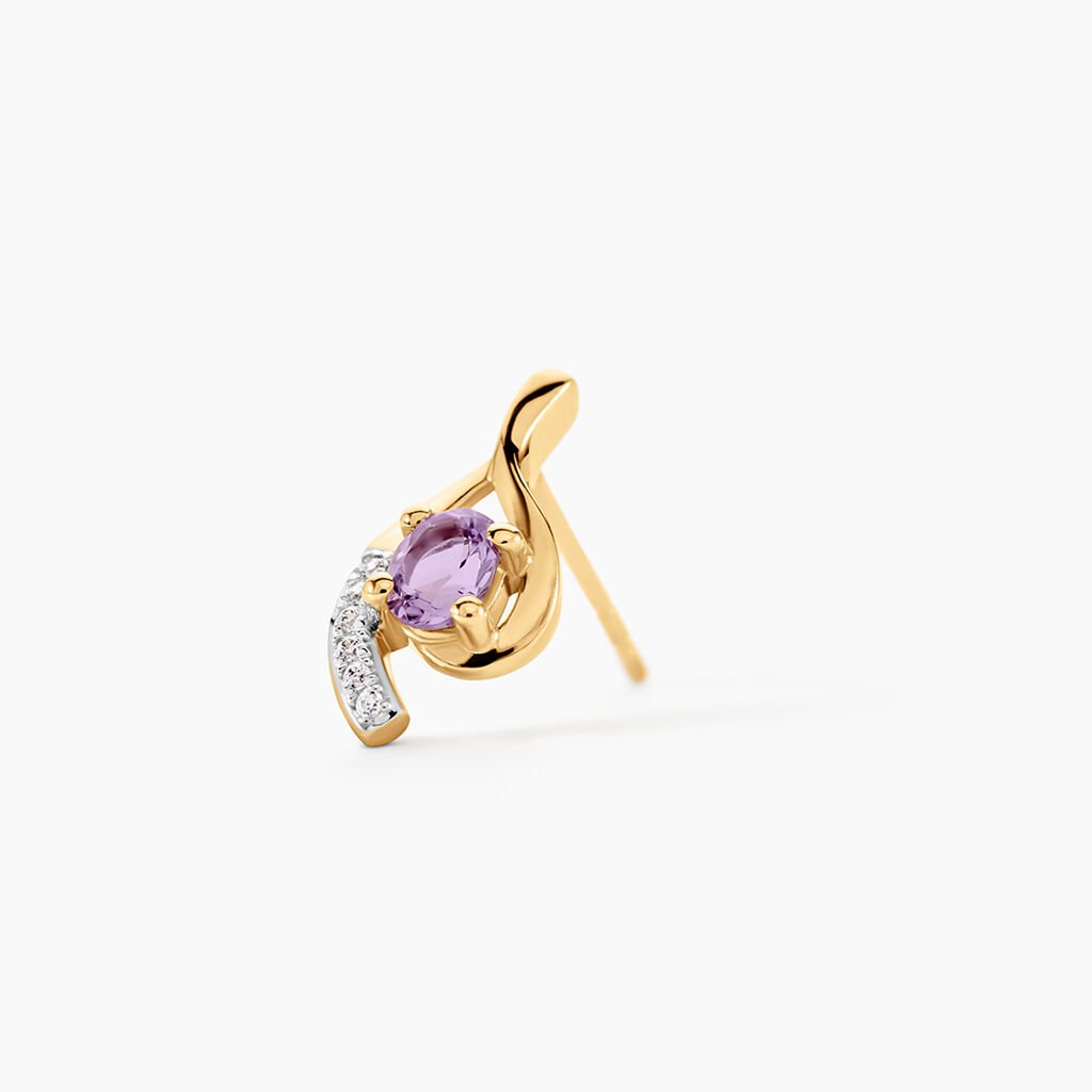 Boucles D'oreilles Sagesse Or Jaune Amethyste Oxyde - Clous d'oreilles Femme | Histoire d&rsquo;Or