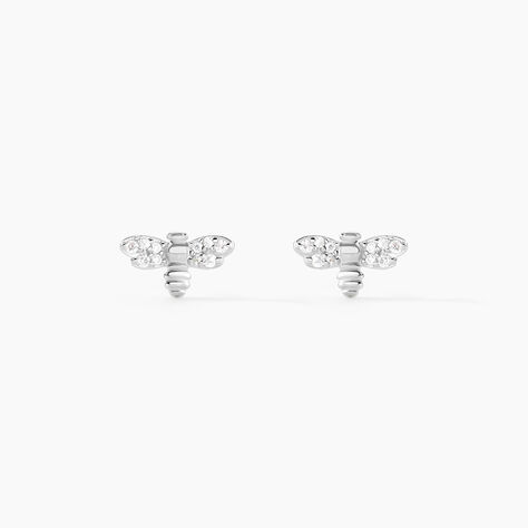 Boucles D'oreilles Puces Argent Blanc Bee Good Oxyde De Zirconium - Boucles d'oreilles fantaisie Femme | Histoire d&rsquo;Or