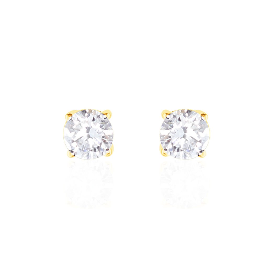 Boucles D'oreilles Puces 4 Griffes Or Jaune Diamant Synthetique - Clous d'oreilles Femme | Histoire d’Or