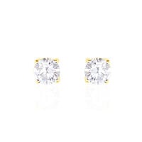 Boucles D'oreilles Puces Or Jaune Diamants Synthetique