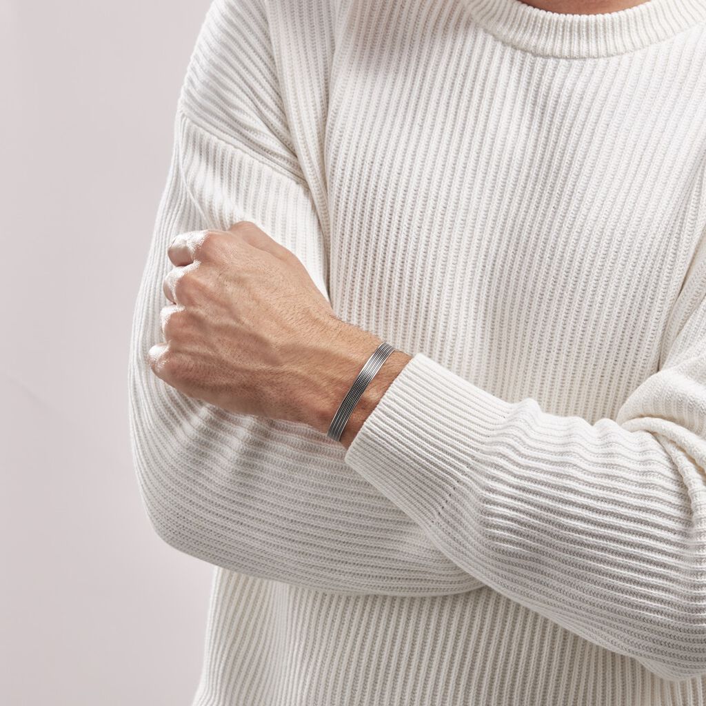Bracelet Jonc Ouvert Acier Bicolore Anderson - Bracelets joncs Homme | Histoire d’Or
