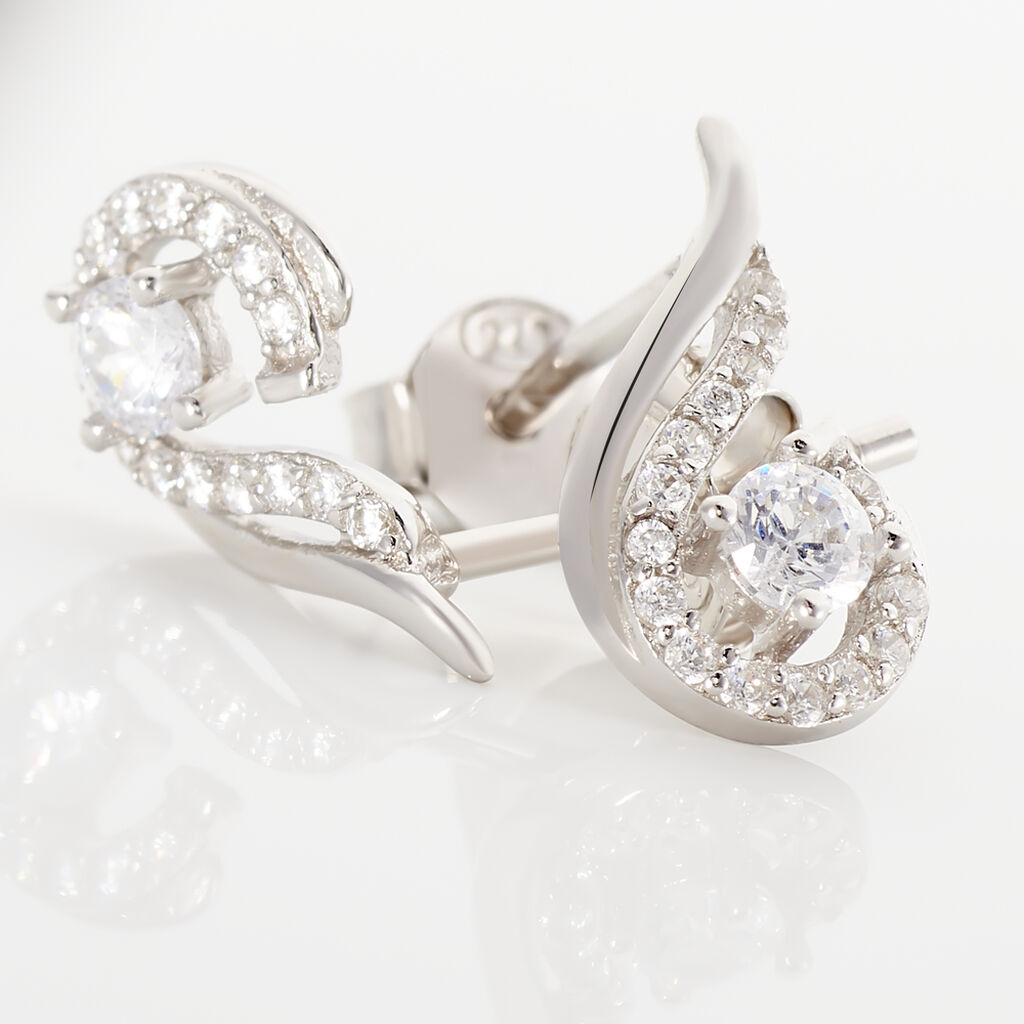 Boucles D'oreilles Puces Indian Drop Argent Blanc Oxyde De Zirconium - Boucles d'oreilles fantaisie Femme | Histoire d&rsquo;Or