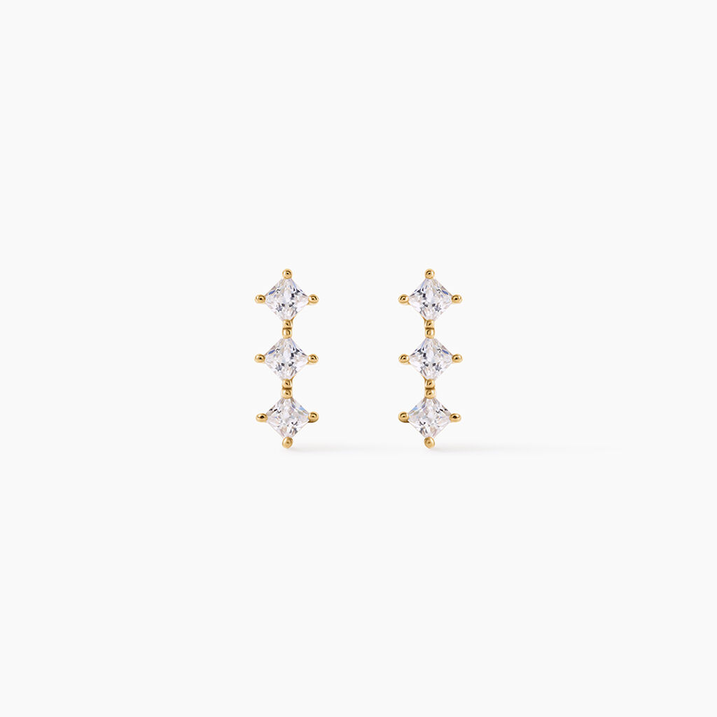 Boucles D'Oreilles Puces Lorens Argent Dor&eacute; A L'Or 750/1000 Oxyde De Zirconium - Boucles d'oreilles fantaisie Enfant | Histoire d&rsquo;Or