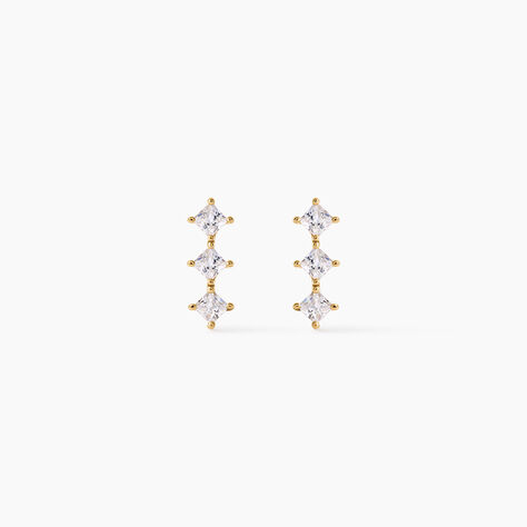 Boucles D'Oreilles Puces Lorens Argent Dor&eacute; A L'Or 750/1000 Oxyde De Zirconium - Boucles d'oreilles fantaisie Enfant | Histoire d&rsquo;Or