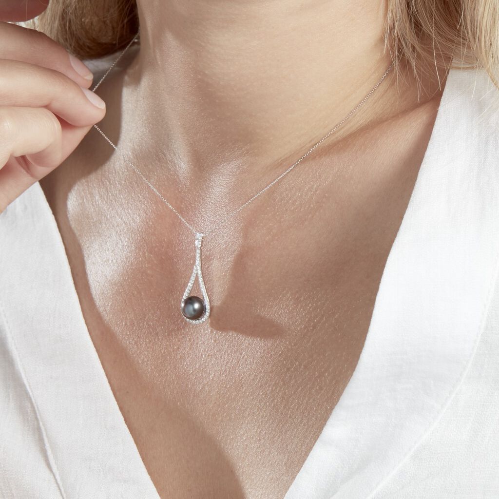 Collier Gillet Or Blanc Perle De Tahiti Oxyde Zirconium - Colliers Femme | Histoire d’Or