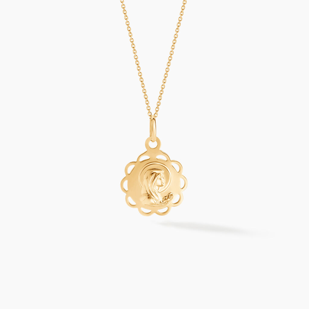 Pendentif Vierge Rond Dentelle Or Jaune - Pendentifs Baptême Famille | Histoire d’Or