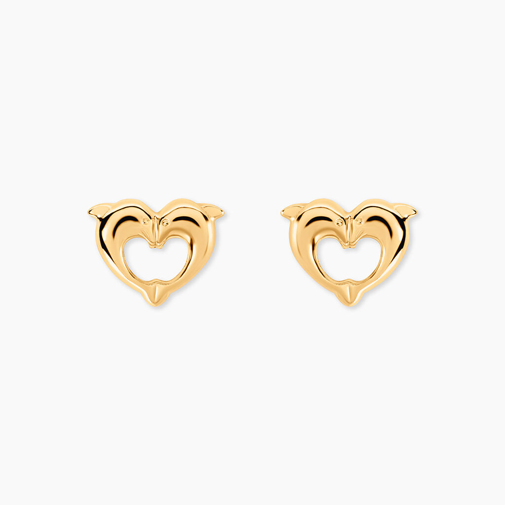 Boucles D'oreilles Puces Fulvie Double Dauphins Or Jaune - Clous d'oreilles Femme | Histoire d&rsquo;Or