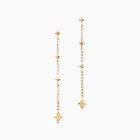 Boucles D'oreilles Pendantes Ziha Plaqu&eacute; Or Jaune Oxyde De Zirconium - Boucles d'oreilles fantaisie Femme | Histoire d&rsquo;Or