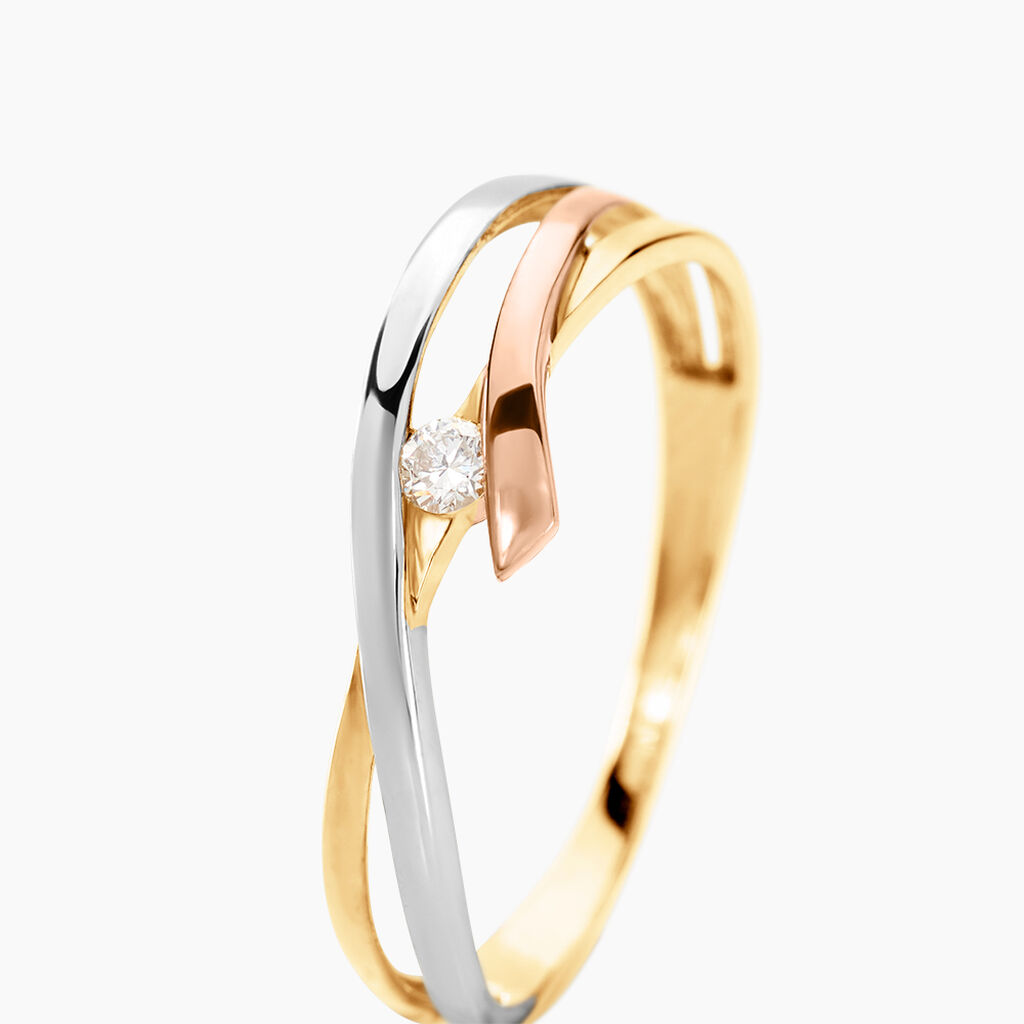 Bague Giusta Or Tricolore Diamant - Bagues solitaires Femme | Histoire d’Or