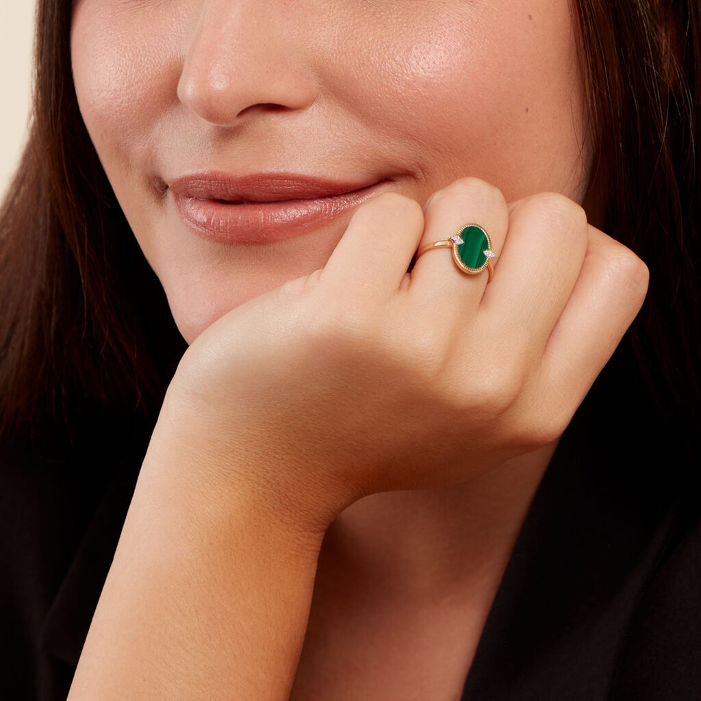 Bague Tahina Or Jaune Malachite Diamant - Bagues solitaires Femme | Histoire d’Or