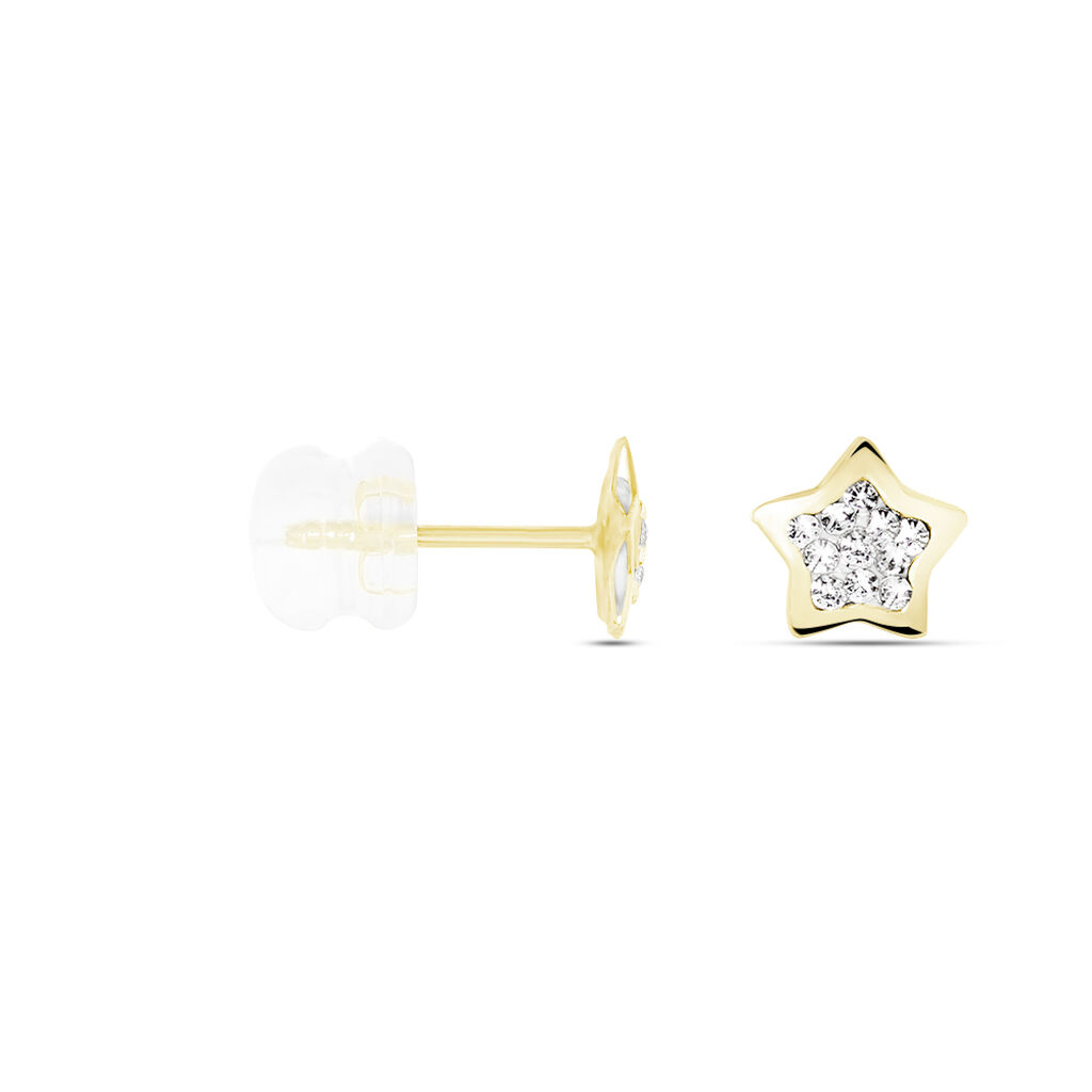 Boucles D'oreilles Puces Elais Etoile 0 Or Jaune Strass - Clous d'oreilles Femme | Histoire d’Or