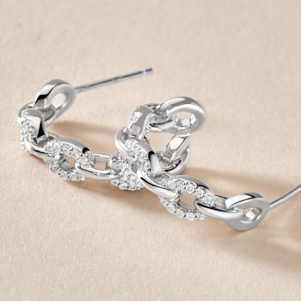 Créoles Trait D'union Argent Blanc Oxyde De Zirconium - Boucles d'oreilles créoles Femme | Histoire d’Or