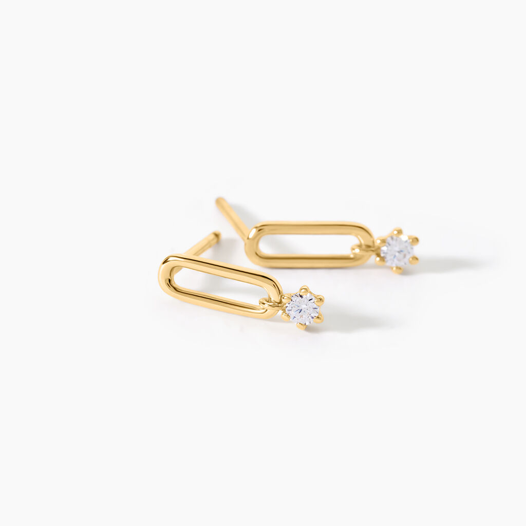 Boucles D'Oreilles Puces Nan Argent Dor&eacute; A L'Or 750/1000 Oxyde De Zirconium - Clous d'oreilles Femme | Histoire d&rsquo;Or