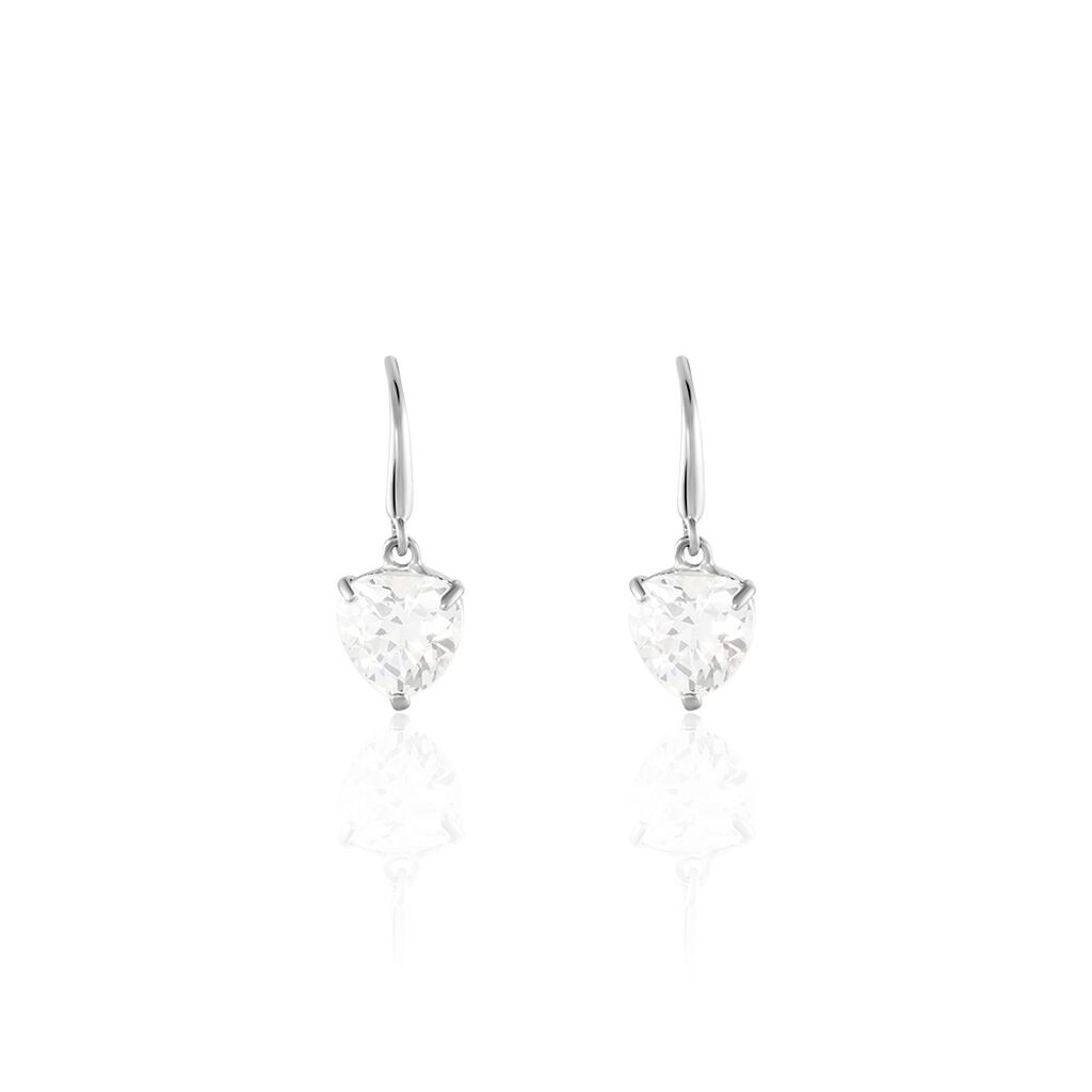 Boucles D'oreilles Pendantes Bo Coeur Pm Or Blanc Oxyde De Zirconium - Boucles d'oreilles pendantes Femme | Histoire d’Or