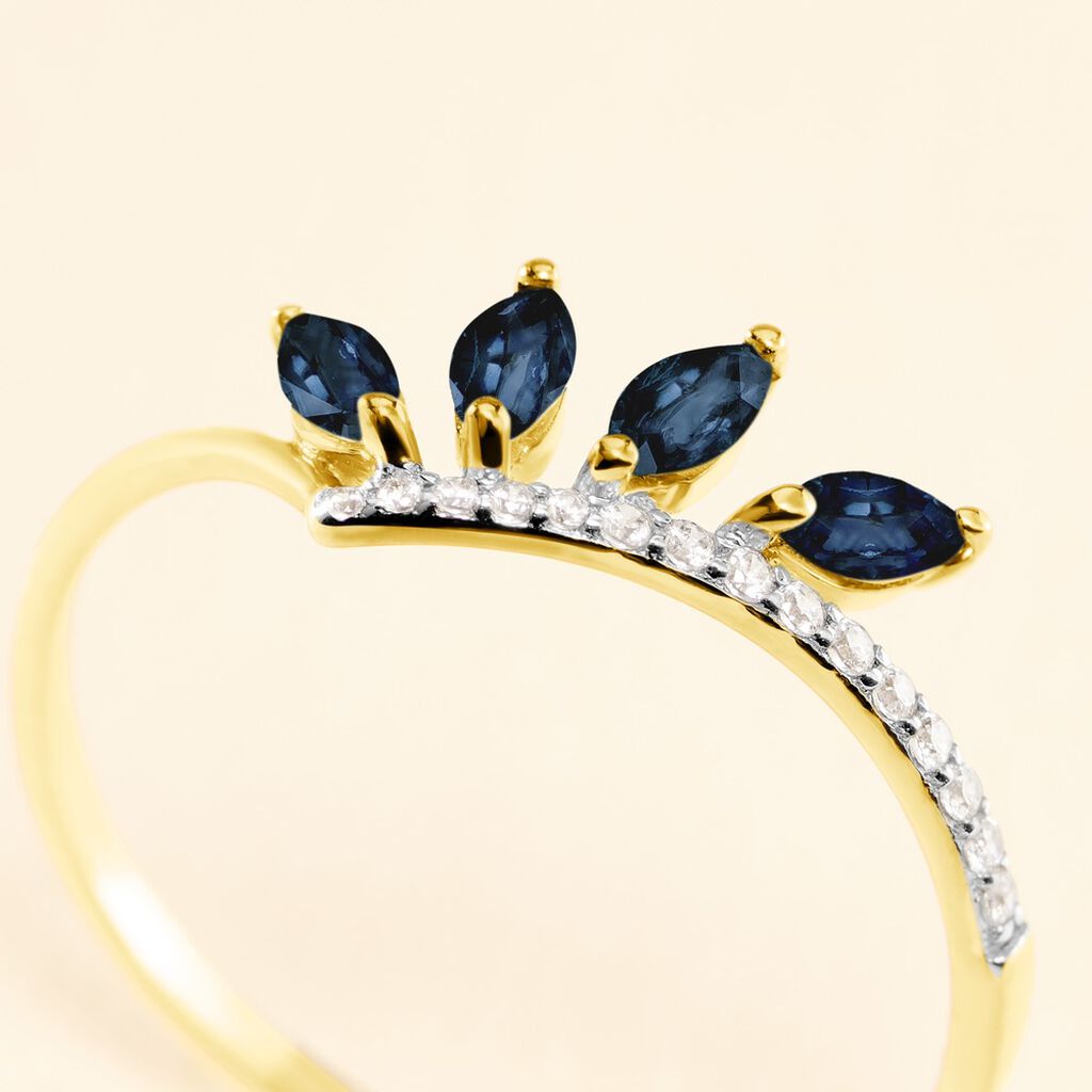 Bague Navette Or Jaune Saphir Diamant - Bagues avec pierre Femme | Histoire d’Or