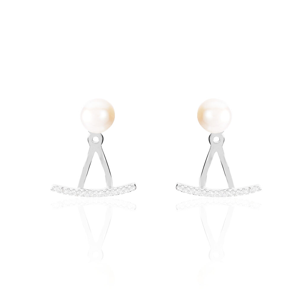 Bijoux D'oreilles Sylviane Argent Blanc Perle De Culture Et Oxyde - Boucles d'oreilles fantaisie Femme | Histoire d&rsquo;Or