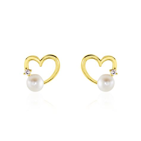 Boucles D'oreilles Puces Or Jaune Fergus Perle De Culture Oxyde - Clous d'oreilles Femme | Histoire d’Or